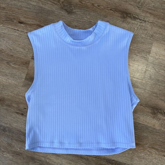 Athleta Tops - Athleta Womens Medium Rib Crop Rash Guard Purple UPF Sleeveless Mockneck